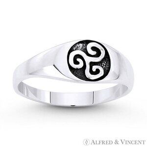 Celtic Triskelion Triple Spiral Charm Ring in .925 Sterling Silver - Size 6